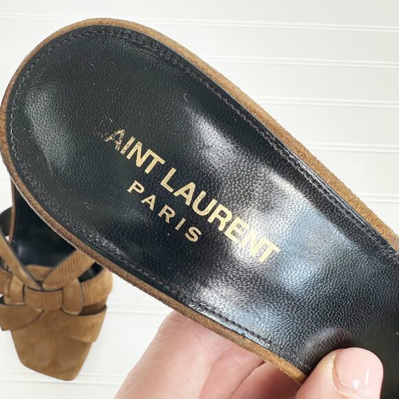 Saint Laurent Tribute 85 Mules Brown Corduroy Woven Heeled Sandals Size 39.5 - Picture 11 of 14